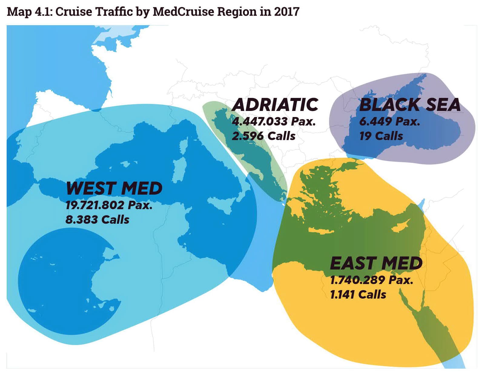 Распределение круизного пассажиропотока в Средиземном море в 2017г.